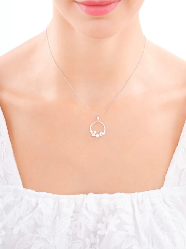 Zawieszka srebrna z perłami i cyrkoniami - koło