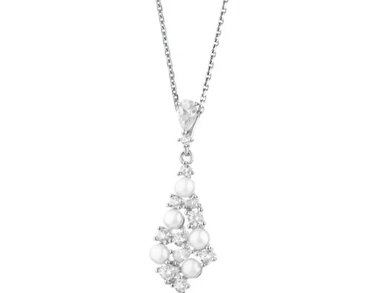 Zawieszka srebrna z perłami i cyrkoniami