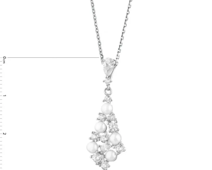 Zawieszka srebrna z perłami i cyrkoniami