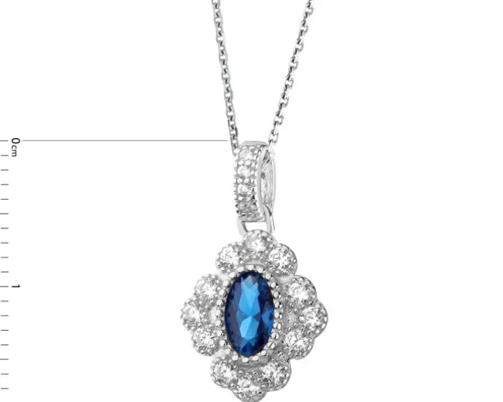 Zawieszka srebrna z szafirem i cyrkoniami