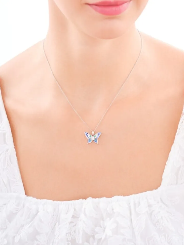 Zawieszka srebrna ze spinelem i cyrkoniami - motyl