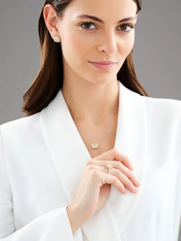 Zawieszka z białego i żółtego złota z diamentami - VS2/Fancy Light Yellow - 1,31 ct - próba 750