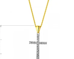 Zawieszka z białego i żółtego złota z diamentami - krzyż - 0,04 ct - próba 375