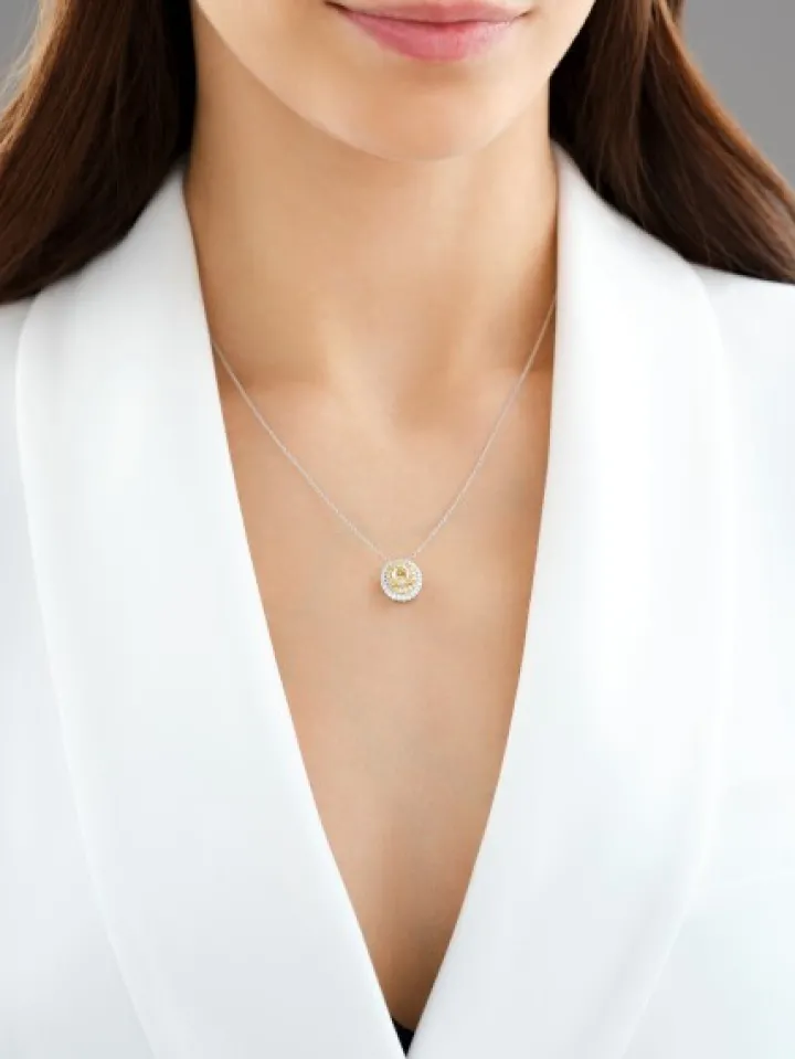 Zawieszka z białego i żółtego złota z diamentami - VS2/Fancy Light Yellow - 1,34 ct - próba 750