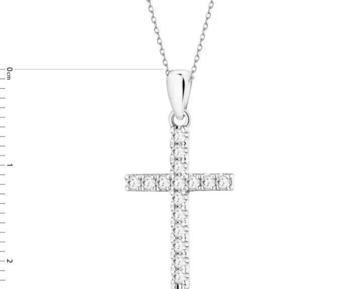 Zawieszka z białego złota z brylantami laboratoryjnymi - krzyż - 0,22 ct - próba 585