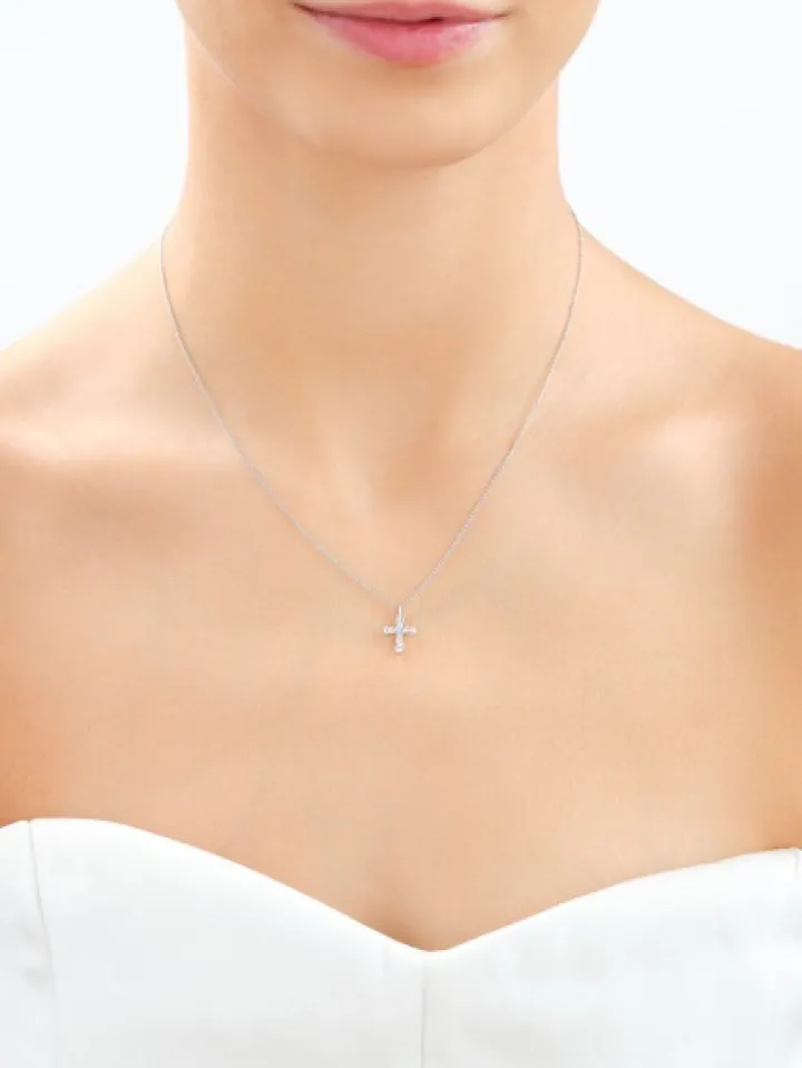 Zawieszka z białego złota z brylantami - krzyż - 0,12 ct - próba 585