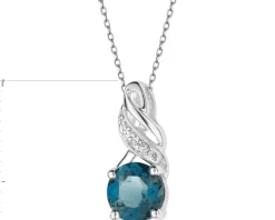 Zawieszka z białego złota z diamentami i topazem London Blue - próba 585