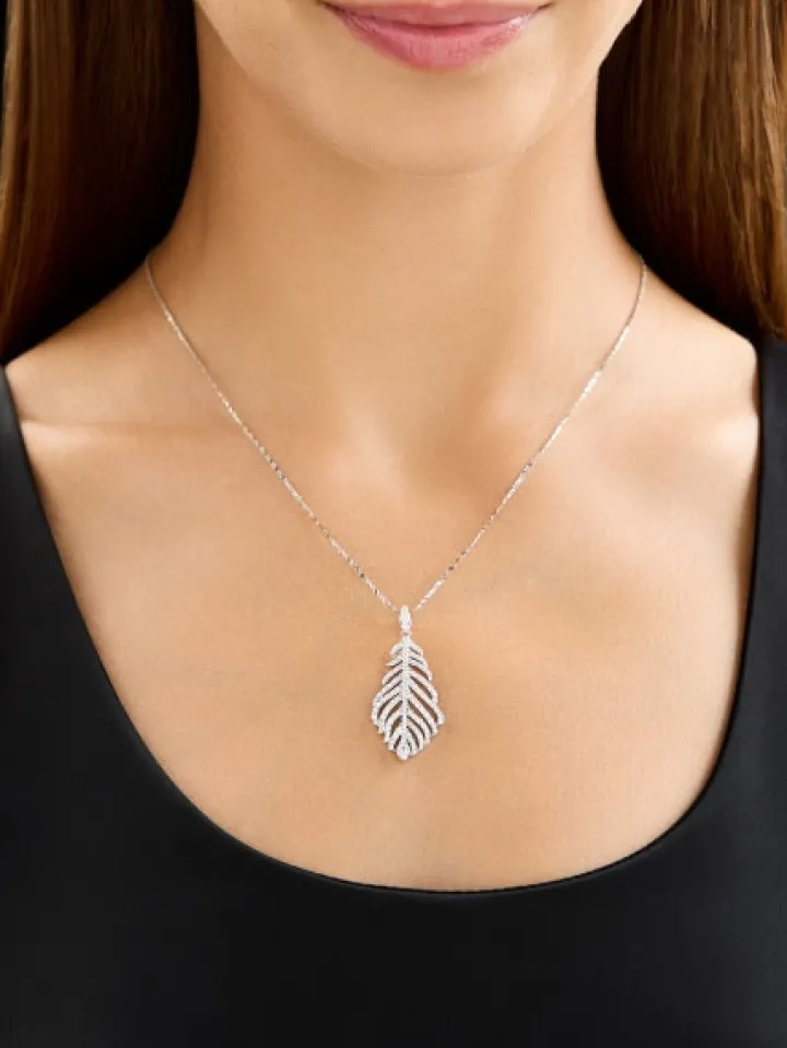 Zawieszka z białego złota z brylantami - piórko - 1,25 ct - próba 750