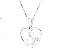 Zawieszka z białego złota z diamentem - litera S, serce - 0,005 ct - próba 585