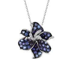 Zawieszka z białego złota z diamentami i szafirami - kwiat - próba 585