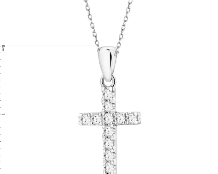 Zawieszka z białego złota z brylantami laboratoryjnymi - krzyż - 0,18 ct - próba 585