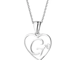 Zawieszka z białego złota z diamentem - litera G, serce - 0,005 ct - próba 585