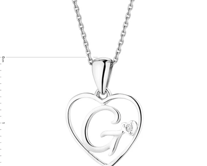 Zawieszka z białego złota z diamentem - litera G, serce - 0,005 ct - próba 585