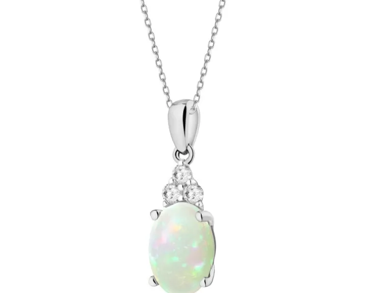 Zawieszka z białego złota z brylantami i opalem - próba 585