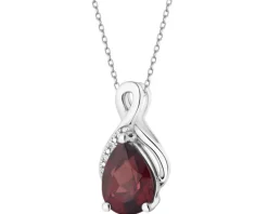 Zawieszka z białego złota z diamentami i granatem - próba 585