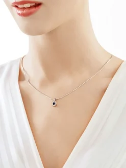 Zawieszka z białego złota z brylantami i szafirem - próba 585