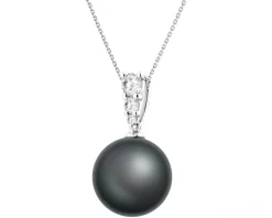 Zawieszka z białego złota z brylantami i perłą Tahiti - próba 750