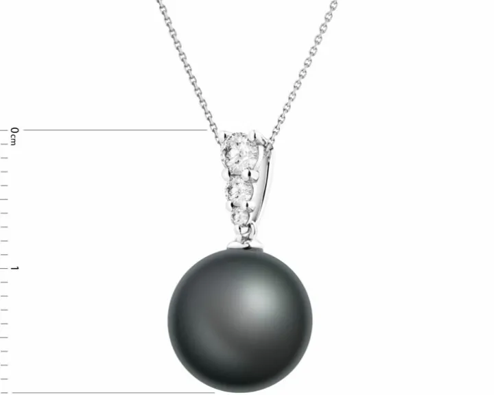 Zawieszka z białego złota z brylantami i perłą Tahiti - próba 750