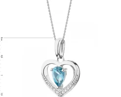 Zawieszka z  białego złota z brylantem i topazem - serce - próba 375
