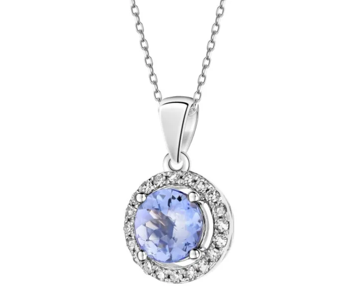 Zawieszka z białego złota z diamentami i tanzanitem - próba 585