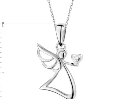 Zawieszka z białego złota z diamentem - aniołek, serce - 0,003 ct - próba 375