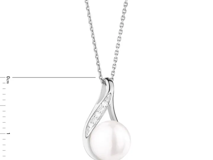 Zawieszka z białego złota z diamentami i perłą - próba 585