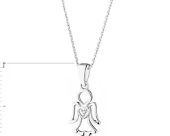 Zawieszka z białego złota z diamentem - aniołek, serce - 0,004 ct - próba 585