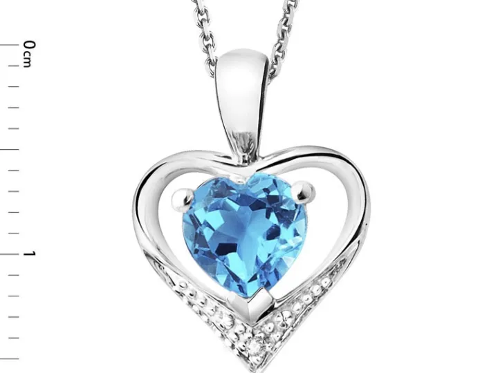 Zawieszka z białego złota z diamentem i topazem - serce - próba 585