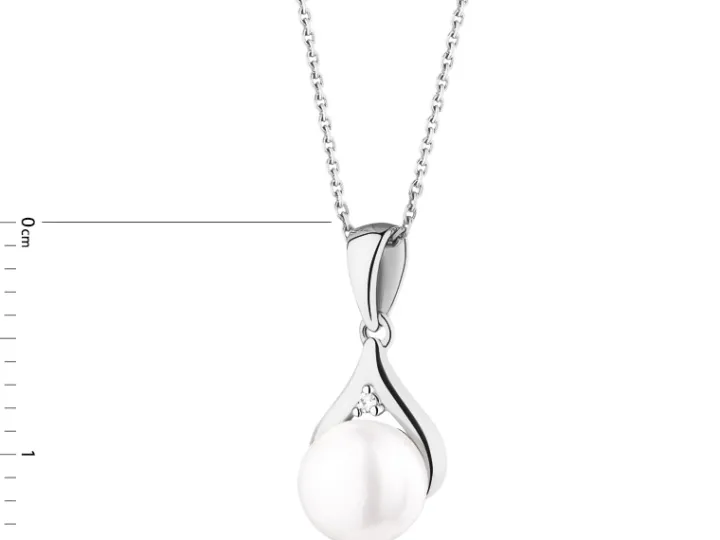 Zawieszka z białego złota z diamentem i perłą - próba 585