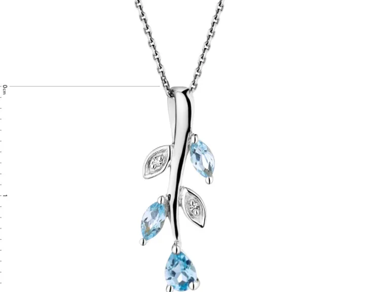 Zawieszka z białego złota z diamentami i topazami - liście - próba 375