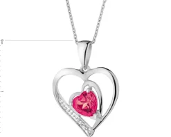 Zawieszka z białego złota z diamentem i rubinem syntetycznym - serca - próba 375