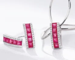 Zawieszka z białego złota z brylantami i rubinami - próba 585