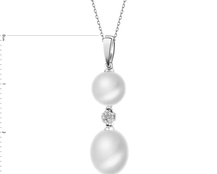 Zawieszka z białego złota z diamentami i perłami - próba 585