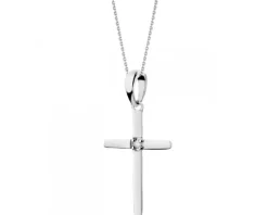 Zawieszka z białego złota z brylantem - krzyż - 0,008 ct - próba 375