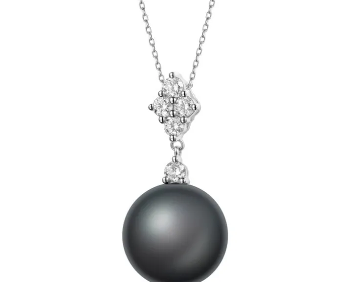 Zawieszka z białego złota z brylantami i perłą Tahiti - próba 750
