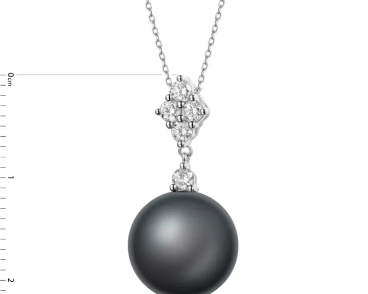 Zawieszka z białego złota z brylantami i perłą Tahiti - próba 750