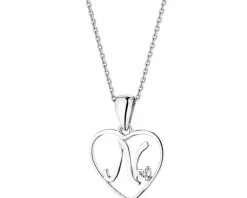 Zawieszka z białego złota z diamentem - litera N, serce - 0,005 ct - próba 585