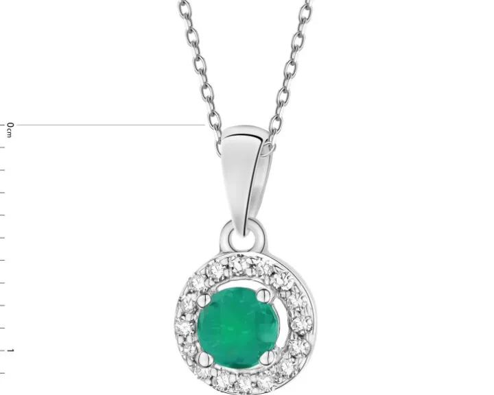 Zawieszka z białego złota z diamentami i szmaragdem - próba 585