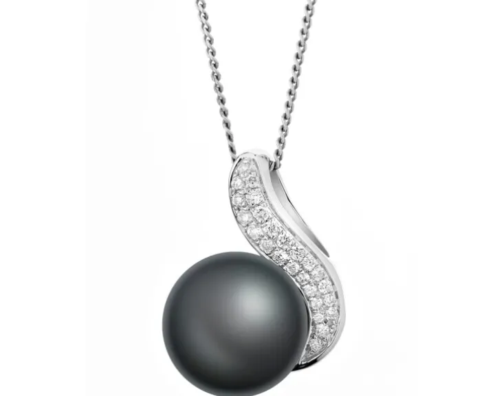 Zawieszka z białego złota z brylantami i perłą Tahiti - próba 585