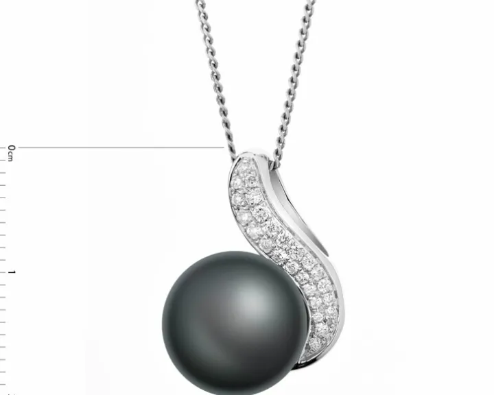 Zawieszka z białego złota z brylantami i perłą Tahiti - próba 585