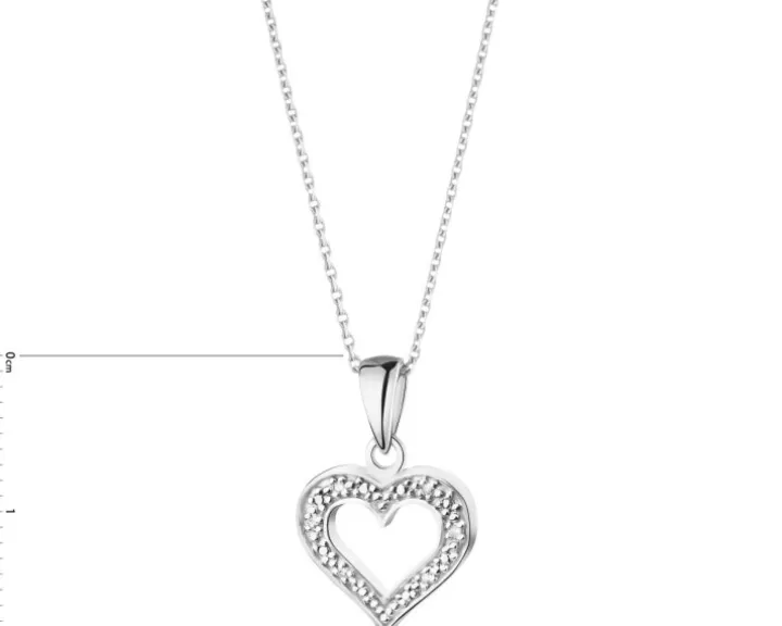Zawieszka z białego złota z diamentami - serce - 0,02 ct - próba 375