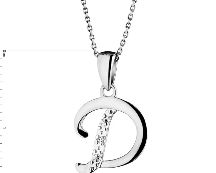 Zawieszka z białego złota z diamentem - litera D - 0,003 ct - próba 585