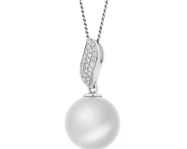 Zawieszka z białego złota z brylantami i perłą South Sea - próba 585