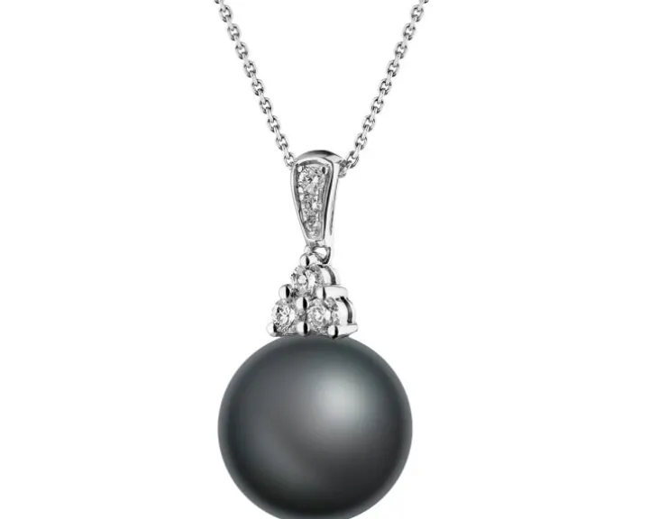 Zawieszka z białego złota z brylantami i perłą Tahiti - próba 585