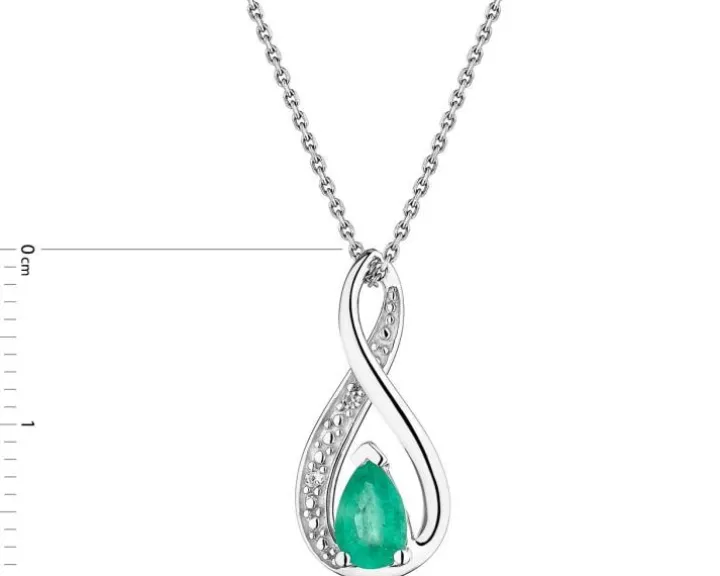 Zawieszka z białego złota z diamentami i szmaragdem - próba 585