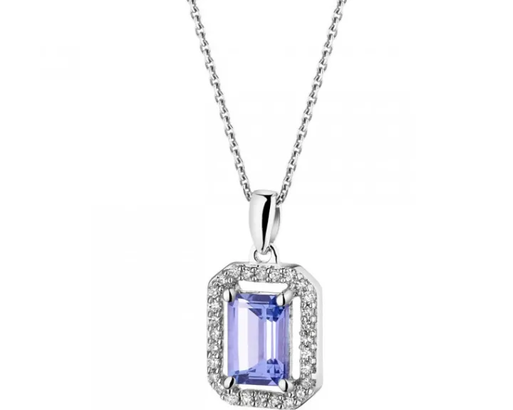 Zawieszka z białego złota z diamentami i tanzanitem - próba 585