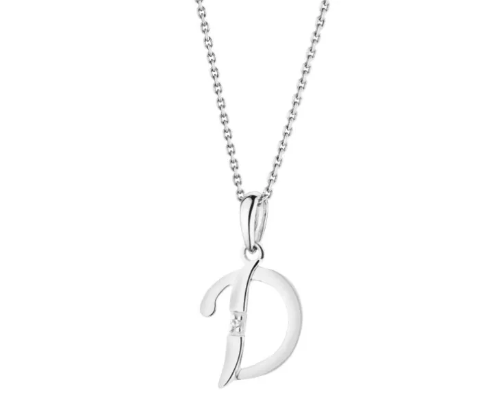 Zawieszka z białego złota z diamentem - litera D - 0,004 ct - próba 585