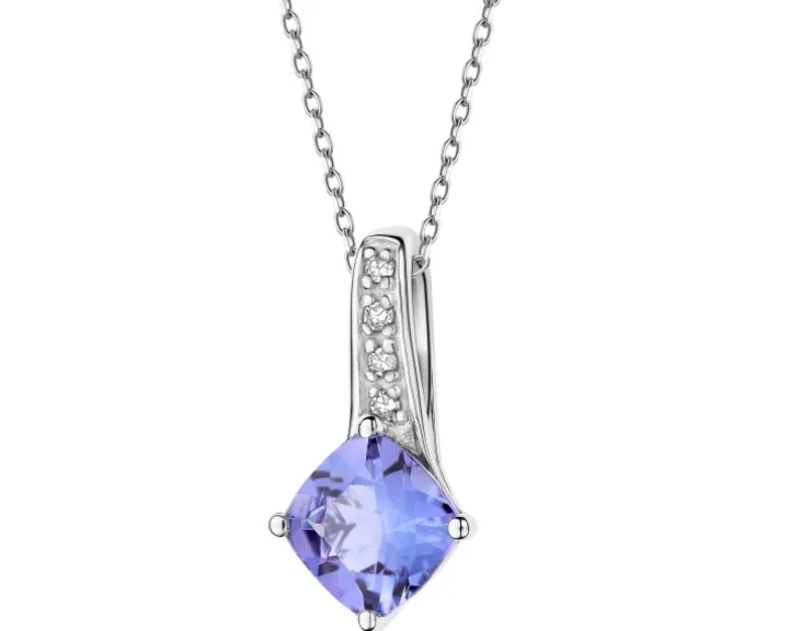 Zawieszka z białego złota z diamentami i tanzanitem - próba 585