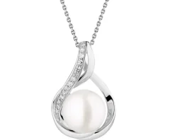 Zawieszka z białego złota z diamentami i perłą - próba 585