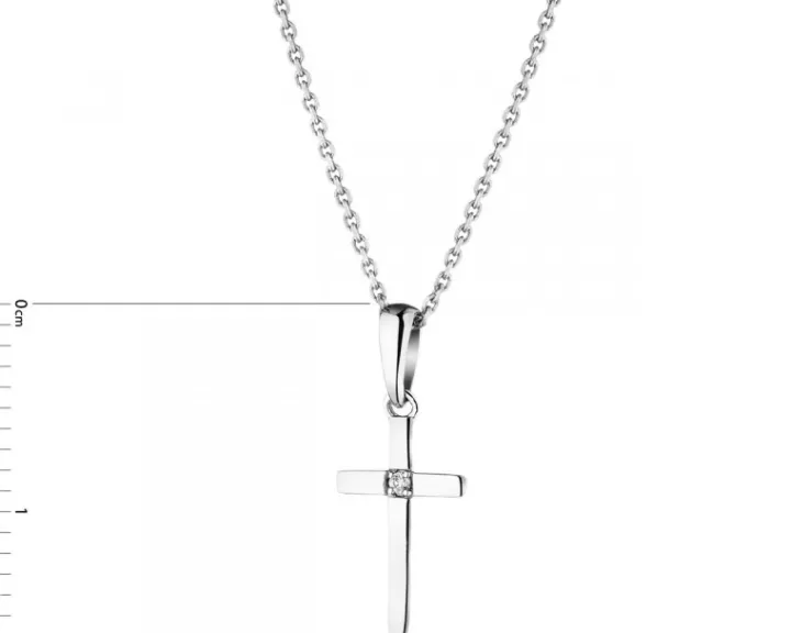 Zawieszka z białego złota z brylantem - krzyż - 0,006 ct - próba 375